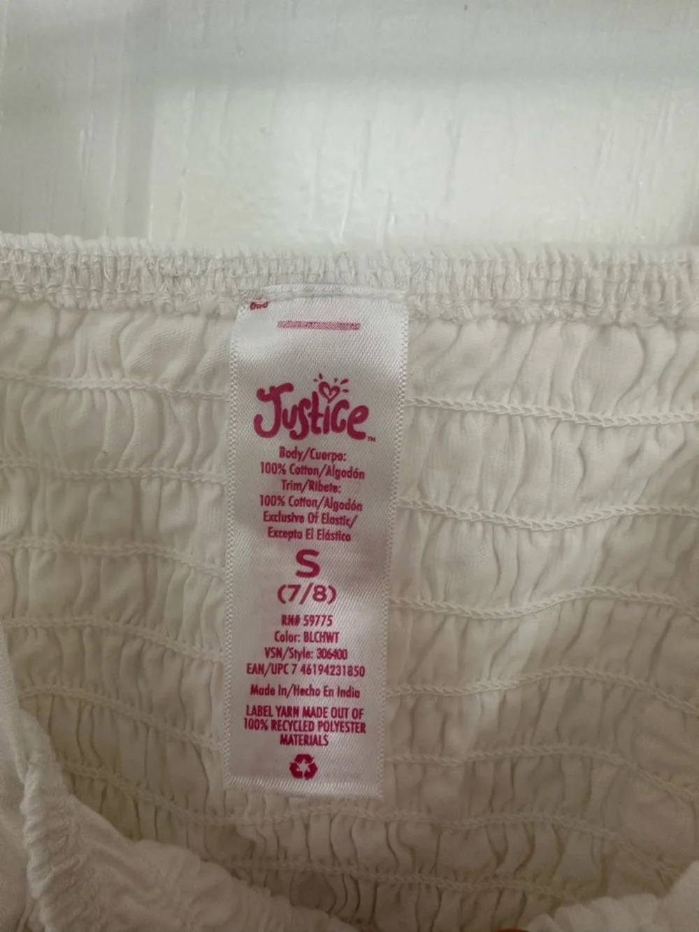 Justice Girls White Eyelet Lace Ruffle Top Bundle Size 7-8 (S)
